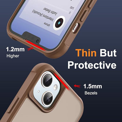 Compatible with iPhone 14 Plus Case with Invisible Magnetic O-Ring Stand Military-Grade Translucent Case for iPhone 14 Plus 6.7" [Compatible with Mag-Safe][Great Grip Feeling],Desert Brown