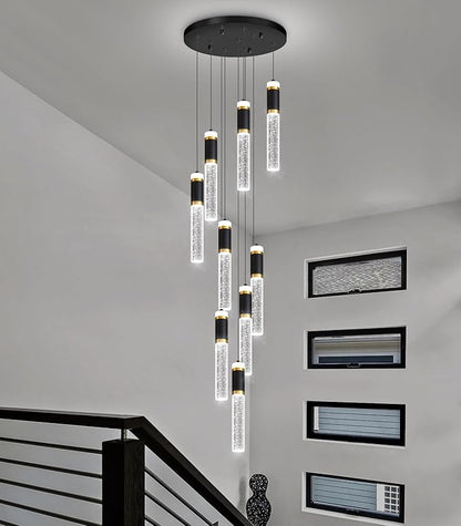 9-Lights Modern Crystal Spiral Chandelier for Staircase High Ceiling Chandeliers Bubble Pendant Lighting Hanging Light Fixture Flush Mount for Foyer Entryway
