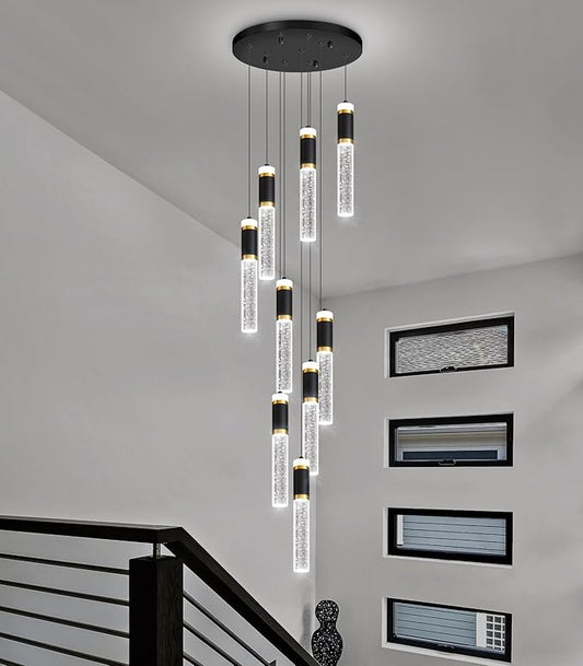 9-Lights Modern Crystal Spiral Chandelier for Staircase High Ceiling Chandeliers Bubble Pendant Lighting Hanging Light Fixture Flush Mount for Foyer Entryway