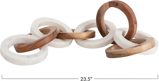 Creative Co-Op Acacia Wood and Marble Chain with 8 Links