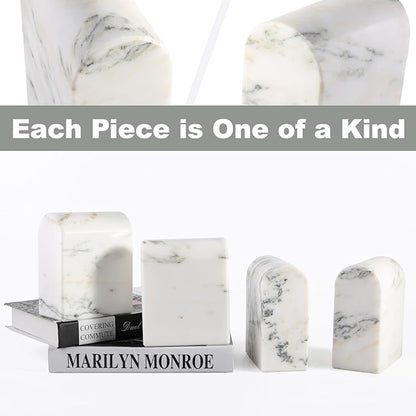 Koville Natural Marble Bookends for Shelves, 13LBS Ultra Heavy Duty Marble Book Holders Organizer, Non-Slip Book Ends, Apartment Decor for Movies/CDs/Video Games