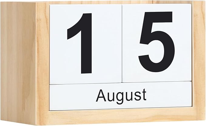 Wooden Block Calendar for Desk, Small Size Daily Desktop Perpetual Desk Calendar, Cute Date Display Desk Accessories for Home Office Decor, Teacher, Classroom, Reusable Yearly, Wood Grain