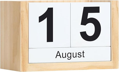 Wooden Block Calendar for Desk, Small Size Daily Desktop Perpetual Desk Calendar, Cute Date Display Desk Accessories for Home Office Decor, Teacher, Classroom, Reusable Yearly, Wood Grain