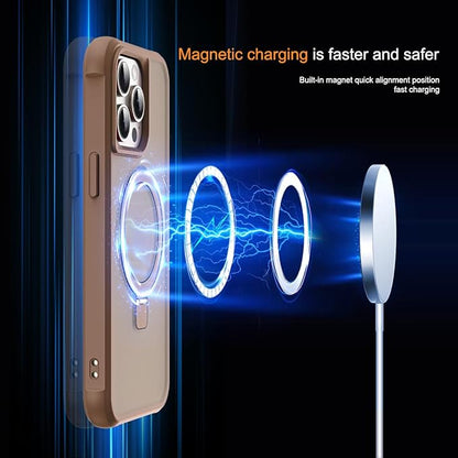 Compatible with iPhone 15 Pro Max Case with Invisible Magnetic O-Ring Stand Military-Grade Translucent Case for iPhone 15 ProMax 6.7" [Compatible with Mag-Safe][Great Grip Feeling],Desert Brown