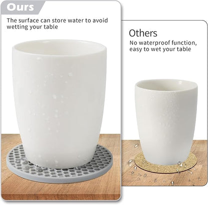 Coasters Set of 6,Coasters for Drinks,Coffee Table Decor Coaster with Holder,Suitable for Kinds Cup,Anti-SLI,Heat-Resisting,Silicone Cup Coaster and Living Room Decor(6 Pcs, Gray)