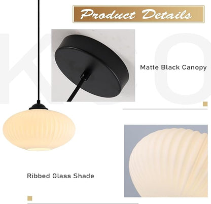 KCO Lighting Large Milk Glass Pendant Light Black and White Pendant Light Mid Century Modern Hanging Ceiling Light Fixture Industrial Farmhouse Pendant Lights Kitchen Island