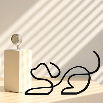 Minimalist Art Sculpture, Personalized Metal Abstract Metal Line Minimalist Art Crafts Creative Line Drawing Ornaments for Wall, Living Room, Home Office Desk Decoration (Line Dog)