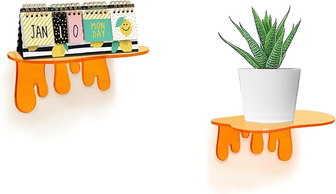 SetGame 2-Pack Acrylic Small Wall Shelves - 7 Inch Floating Shelf for Walls, Home Wall Display Ledges for Storage, Room Décor, Small Album & Items Organizer Display
