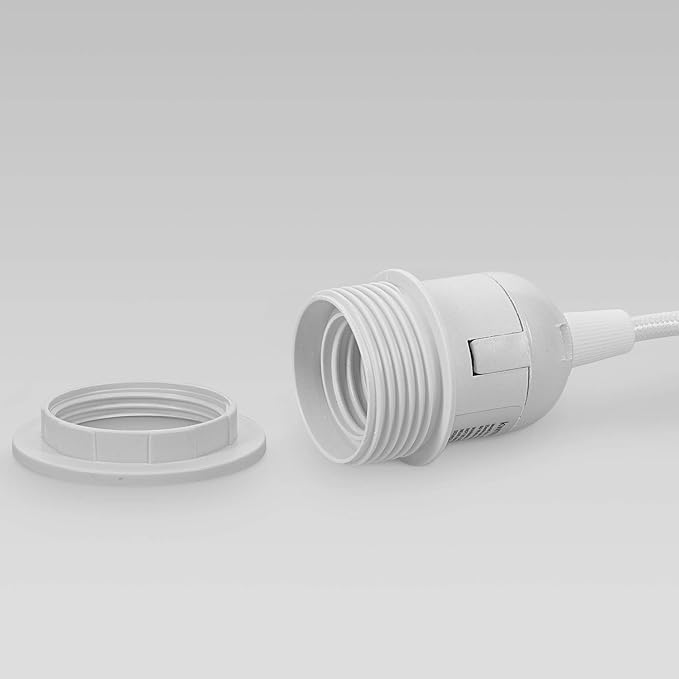 kwmobile Plug-in Light Cord - 20ft Long Fabric Pendant Lamp Cable with Plug, E26 Socket - for Hanging DIY Ceiling Lighting - White