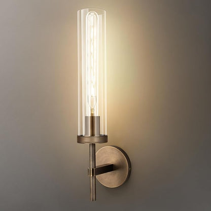 Bronze Wall Sconces, 19.48'' Brushed Brass Knurled Bathroom Sconces Wall Lighting Vanity Light with Clear Glass, Indoor Wall Mount Light for Living Room Mirror Bedroom Stairs