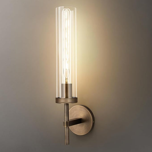 Bronze Wall Sconces, 19.48'' Brushed Brass Knurled Bathroom Sconces Wall Lighting Vanity Light with Clear Glass, Indoor Wall Mount Light for Living Room Mirror Bedroom Stairs