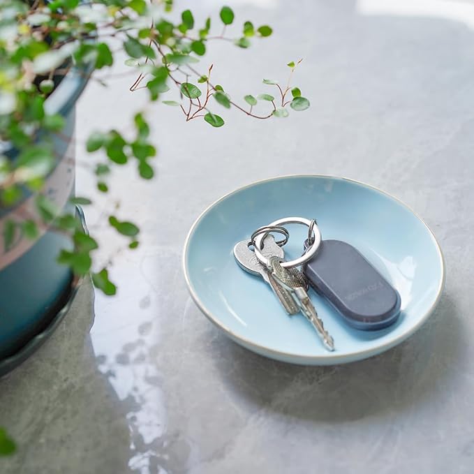 HANKOR 4.75" Ceramic Jewelry Tray, Small Ring Dish Holder Trinket Tray, Catch All Trays for Ring Earring Necklace Key, Christmas Gifts for Women Girls (Light Blue)
