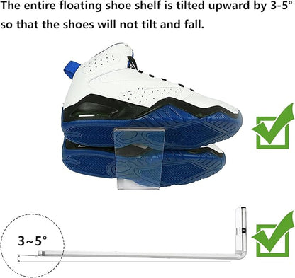 Youeon 8 Pack Floating Shoe Display Shelf, 8 x 3 Inch Acrylic Shoe Shelf for Wall, Floating Sneaker Shelves, Hanging Shoe Shelves for Bedroom, Gaming Room, Sneaker Collection, Easy to Install