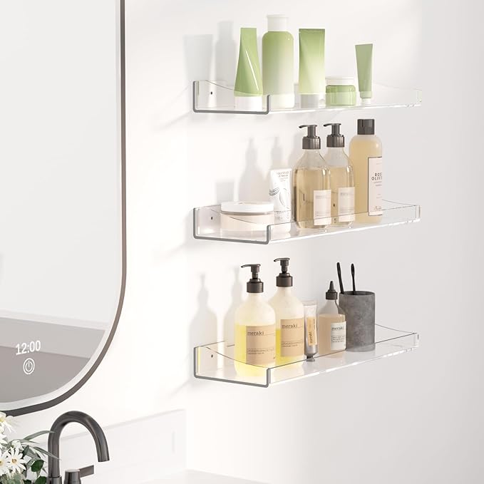Acrylic Shelves for Bathroom, Clear Floating Shelves for Wall, Wall Organizer Suitable for Bathroom, Bedroom, and Living Room Storage for Make Up,Action Figure,Books -6 Pack
