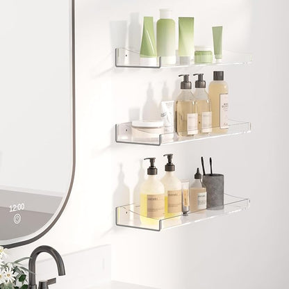Acrylic Shelves for Bathroom, Clear Floating Shelves for Wall, Wall Organizer Suitable for Bathroom, Bedroom, and Living Room Storage for Make Up,Action Figure,Books -3 Pack