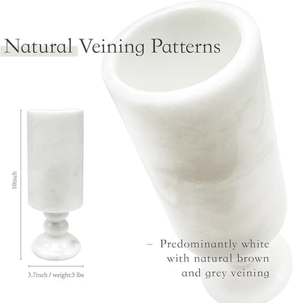White Vase Real Marble for Home Centerpiece for Dining Table, 10 inch Stone Flower Vase or Desk Décor for Bouquet and Pampas Grass, French Boho Style