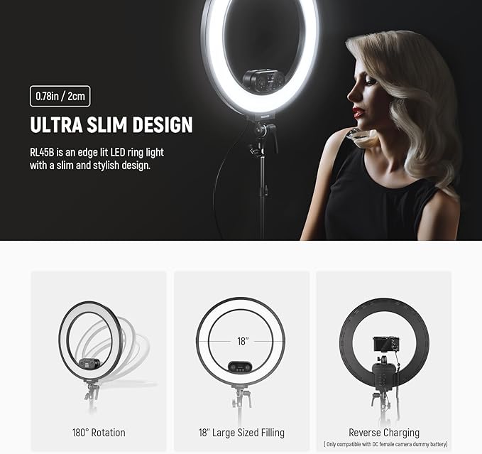 NEEWER RL45B 18" Edge Lit Desk Ring Light for Phone Camera Laptop LED Lighting Kit Phone Holder Desktop Stand Ball Head Mount Video Conference Webcam Recording Zoom Call Streaming Makeup Selfie