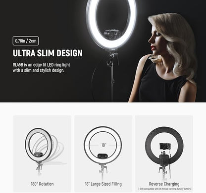 NEEWER RL45B 18" Edge Lit Desk Ring Light for Phone Camera Laptop LED Lighting Kit Phone Holder Desktop Stand Ball Head Mount Video Conference Webcam Recording Zoom Call Streaming Makeup Selfie