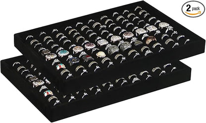 Coward 2Pcs/Set Black Velvet Stackable Ring Organizer Tray, Velvet Ring Earring Stud Jewelry Display Holder Tray for Store Selling or Home Show Storage
