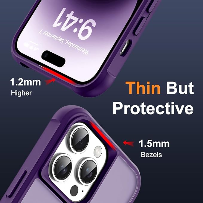 Compatible with iPhone 14 Pro Case with Invisible Magnetic O-Ring Stand Military-Grade Translucent Case for iPhone 14 Pro 6.1" [Compatible with Mag-Safe][Great Grip Feeling], Purple