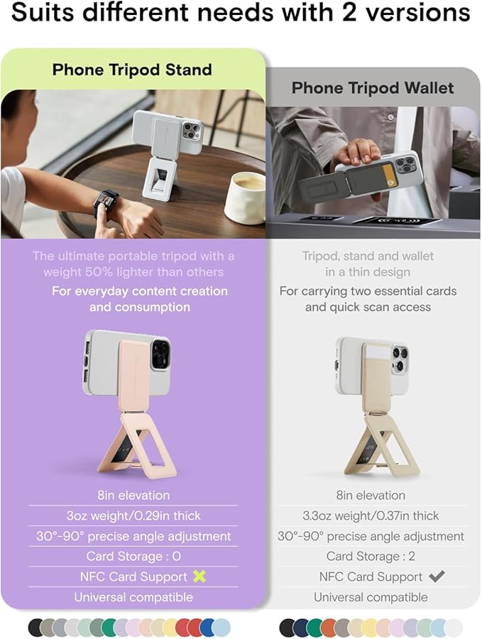 MOFT Phone Tripod Wallet for iPhone, Mulit-Angles, Lightweight & Portable Phone Stand, MOVAS Vegan Leather Magnetic Wallet, Strong Magnets, NFC Card Holder,Travel Essential, Peony (Without Card Slot)
