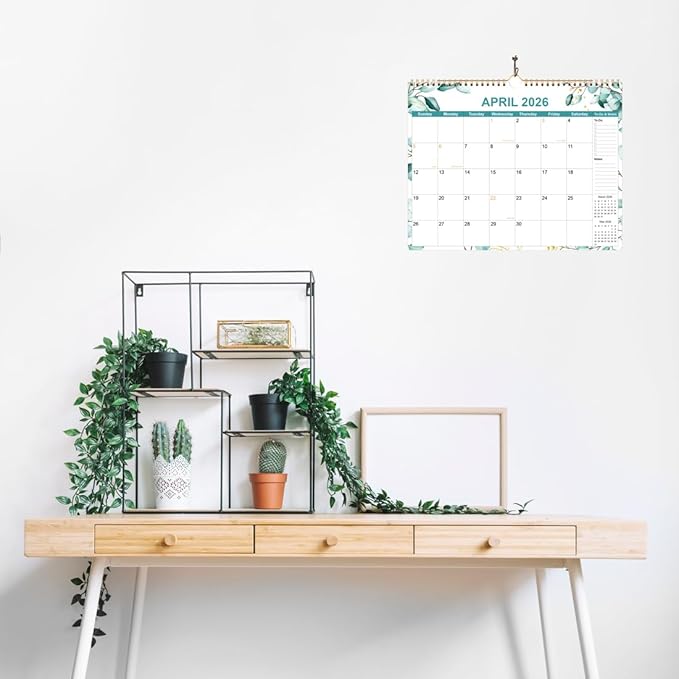 2026 Calendar - Calendar 2026 from January 2026 - December 2026, 12 Months Calendar with Premium Paper, Twin-Wire Binding & Hanging Hook, 12" x 14.5", Green Leaf