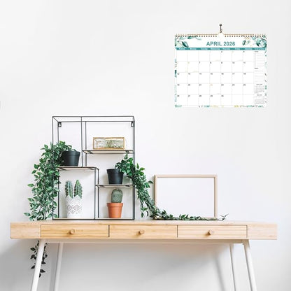 2026 Calendar - Calendar 2026 from January 2026 - December 2026, 12 Months Calendar with Premium Paper, Twin-Wire Binding & Hanging Hook, 12" x 14.5", Green Leaf