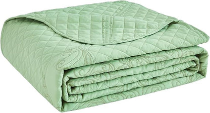 CHIXIN Bedspread Coverlet Quilt Set Full Size - Lightweight Bedding Cover - Beautiful Stitching - 5 Piece Reversible Bedspread - Luxury Damask Paisley Pattern (Full, Peak Green)