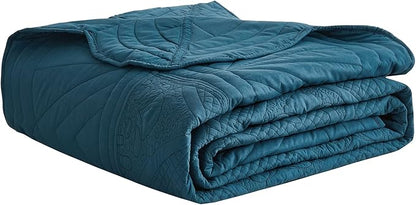 Oversized Bedspread - Queen Size Bedding Cover - Modern & Contemporary Coverlet Set, Real Stitching, Reversible, Lightweight, 4 Piece, Blue