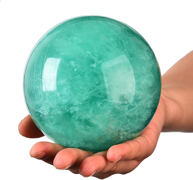 Large Green Fluorite Crystal Ball with Stand Natural Crystals Sphere Gemstone Ball Meditation Witchcraft Home Decor 110-120mm/4.3-4.7"