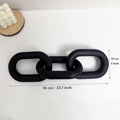 Decor Wood Knot, Home Shelf Decor, Wood Chain 3 Link Decor, Hand Carved Home Decorations for Living Room, Farmhouse Coffee Table Decor (Black)
