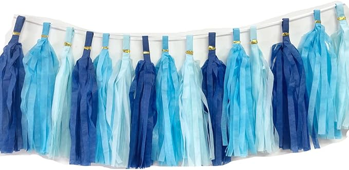 30pcs Paper Tassels Garland Banner Tissue Paper Tassel DIY Hanging Paper Decorations Party Tassel Garland Decor Baby Shower Nursery Wedding Festival Baby Shower Decoration(30, Blue Pack)