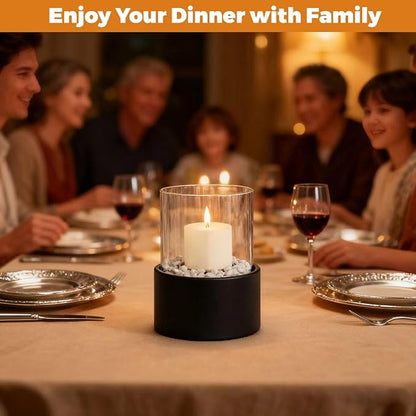 EastFlame Tabletop Pillar Hurricane Candleholder with Decorative Stones - Suitable for Dia 3" and Below Pillar Candles and Scented Candles, Gift for Lovers' Gathering, Home Decor, Parties & Weddings