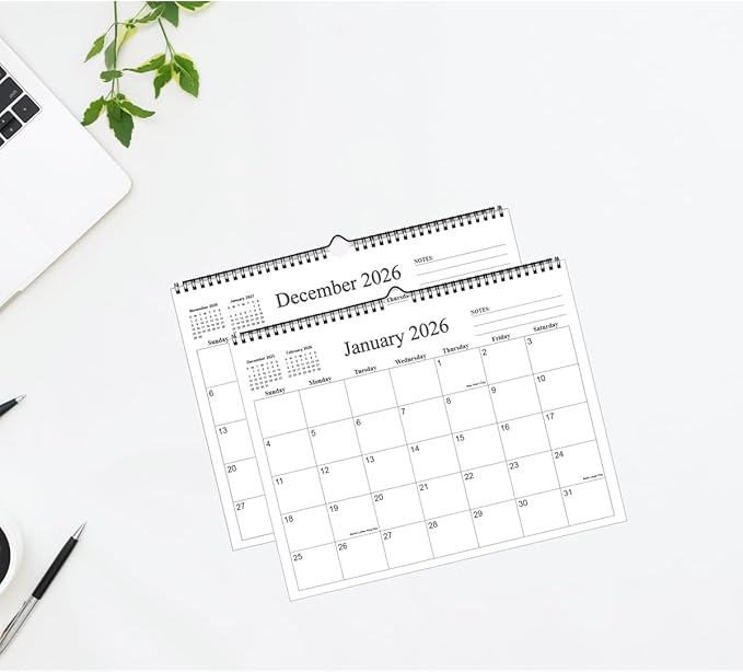 Small Wall Calendar 2026 - Mini Calendar 2026-2027 from January 2026 - June 2027, 18 Months Little Calendar with Premium Paper, 6" x 8", Black