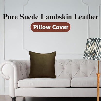 Genuine Suede Leather Pillow Cover, 16x16 Inch Case for Lumbar Throw Couch Pillows, Thick & Soft Cushion Covers for Sofa Bed Home Decor (Suede Deep Forest Green Box Pack of 2)
