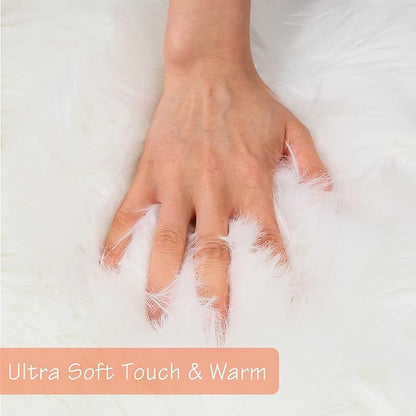 duduta White Faux Sheepskin Runner Rugs 2x6 ft, Fluffy Shag Bedroom Rug Fur Sofa Couch Covers Washable