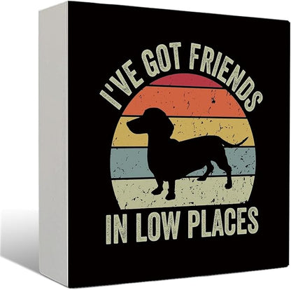 I've Got Friends in Low Places Funny Dachshund Signs - Dachshund Desk Decor, Dachshund Signs for Home Decor, Wiener Dog Decor, Dachshund Gifts for Women, 5X5