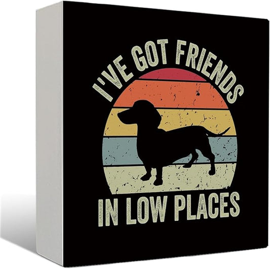 I've Got Friends in Low Places Funny Dachshund Signs - Dachshund Desk Decor, Dachshund Signs for Home Decor, Wiener Dog Decor, Dachshund Gifts for Women, 5X5