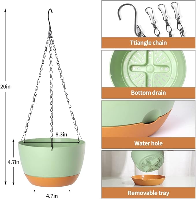 Lookat 3 Pack 8.3inch Hanging Pots for Plants Outdoor Indoor, Hanging Planters with Drainage Hole (8.3inch Grey（3 Pieces）)
