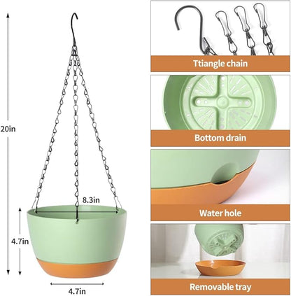 Lookat 3 Pack 8.3inch Hanging Pots for Plants Outdoor Indoor, Hanging Planters with Drainage Hole (8.3inch Grey（3 Pieces）)
