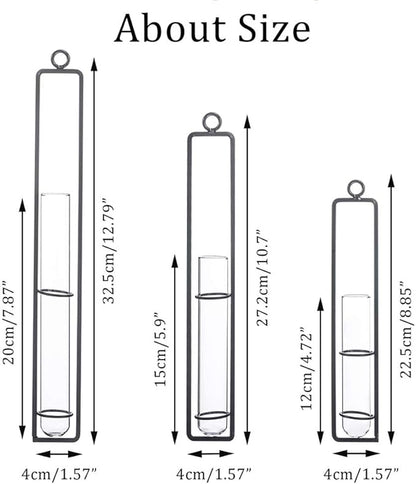 Sziqiqi Glass Propagation Station Test Tube Vases Clear Glass for Cuttings, Buds, Greenery Hydroponic Plant Propagation Home Balcony Bath Wall Decoration Floral Container Set of 3 Black