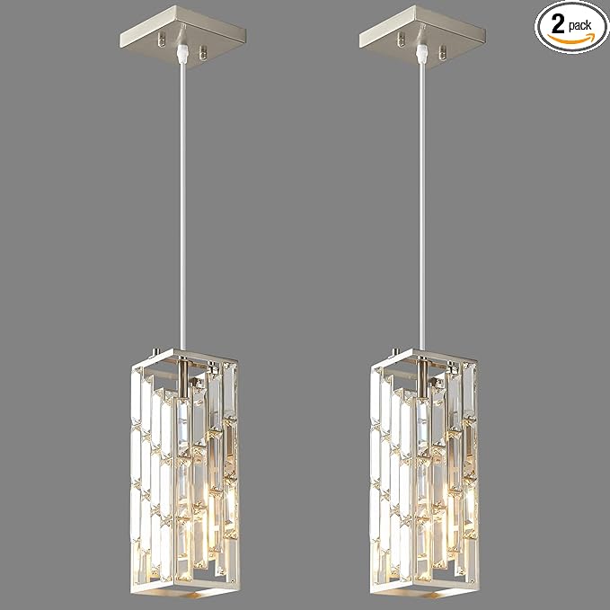Brass Nickel Pendant Lighting Modern Pendant Light, Mini Crystal Chandeliers, Adjustable Pendant Light Fixture for Kitchen Island Dinning Room Bedroom (2 Pack)
