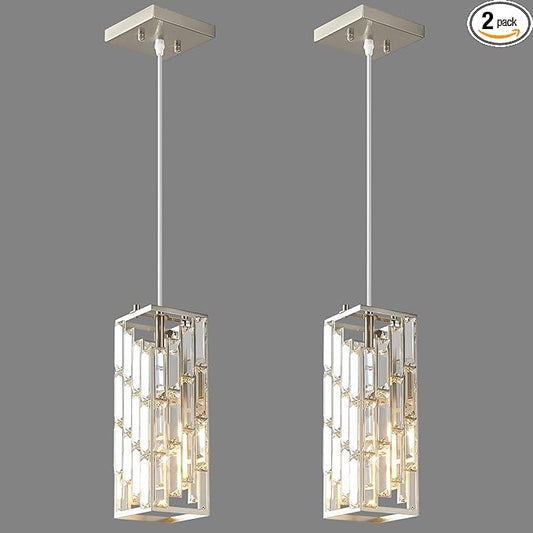 Brass Nickel Pendant Lighting Modern Pendant Light, Mini Crystal Chandeliers, Adjustable Pendant Light Fixture for Kitchen Island Dinning Room Bedroom (2 Pack)
