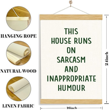 YGSDZY House Door Hanging Poster, This House Runs On Sarcasm and Inappropriate Humour Poster, Funny Cute Home Decor, Living Room Decors, Wall Decor Art, Family Posters, 11.8 * 15.7