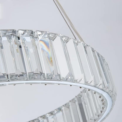 Modern Crystal Chandeliers Dimmable LED 20inch Ring Chandelier with Remote, Round Crystal Pendant Light for Kitchen Dining Room Living Room Bedroom