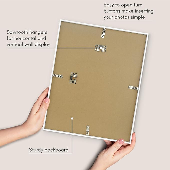 Americanflat 11x14 Picture Frame with Shatter-Resistant Glass - Use as 8x10 Frame with Mat or Display 11x14 Photo Without Mat - Streamline Collection - Thin Border Picture Frames for Wall - White
