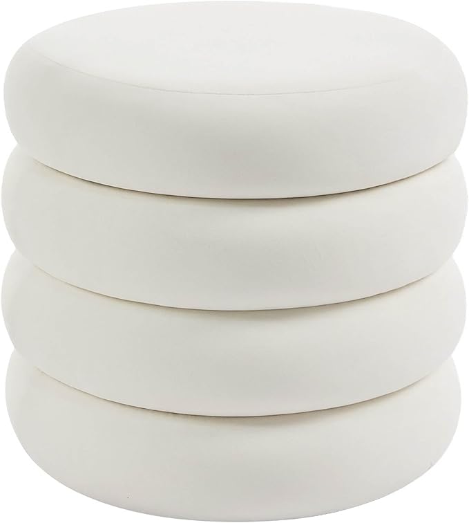 Flouki 20.1" Storage Ottoman Round, Vanity Stools for Bedroom, Velvet Pouf Ottoman with Removable Lid, Modern Ottoman Stool for Girls Women, Foot Stool for Living Room, White