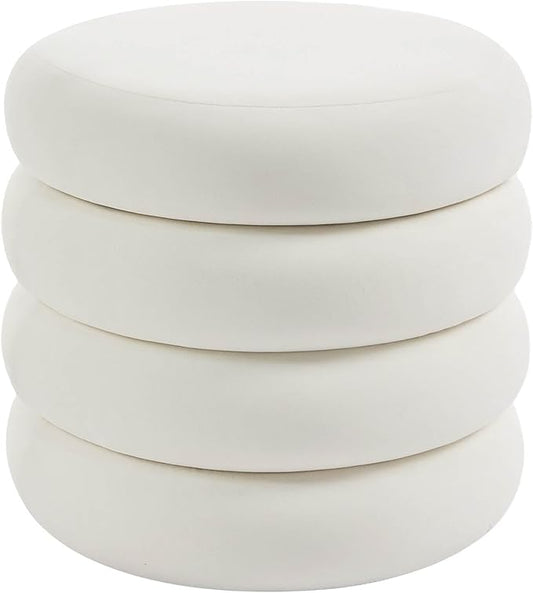 Flouki 20.1" Storage Ottoman Round, Vanity Stools for Bedroom, Velvet Pouf Ottoman with Removable Lid, Modern Ottoman Stool for Girls Women, Foot Stool for Living Room, White