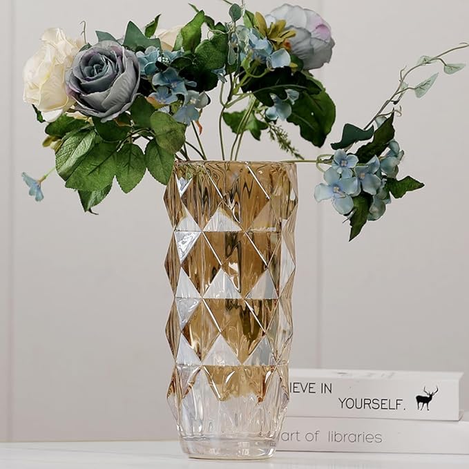 Flower Vase for Decor Glass Gold Vase 11" Tall (Gold)