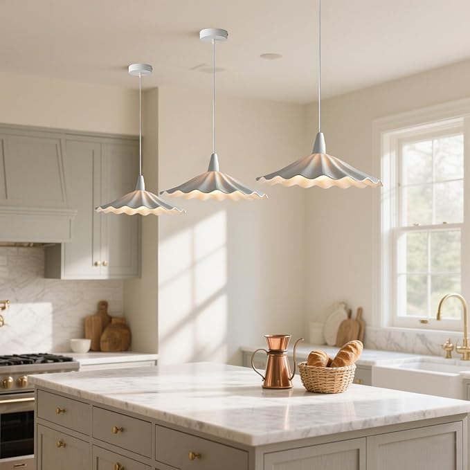 11.8" White Wavy Ceramic Pendant Light Shade,Vintage E26 Metal Loft Bar Ceiling Hanging Lamp Dining Room Bedroom Chandelier for Dining Room Kitchen Island Hallway Entryway
